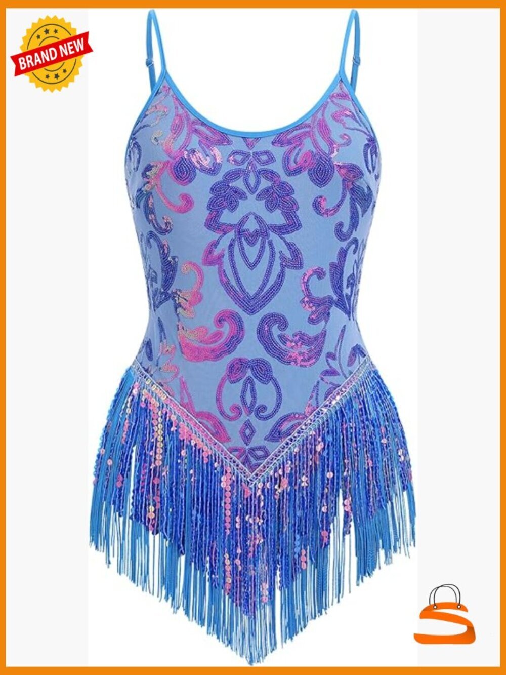 Sparkly Sequin Fringe Bodysuit Latin Jazz Dancewear Tassel Romper Costume